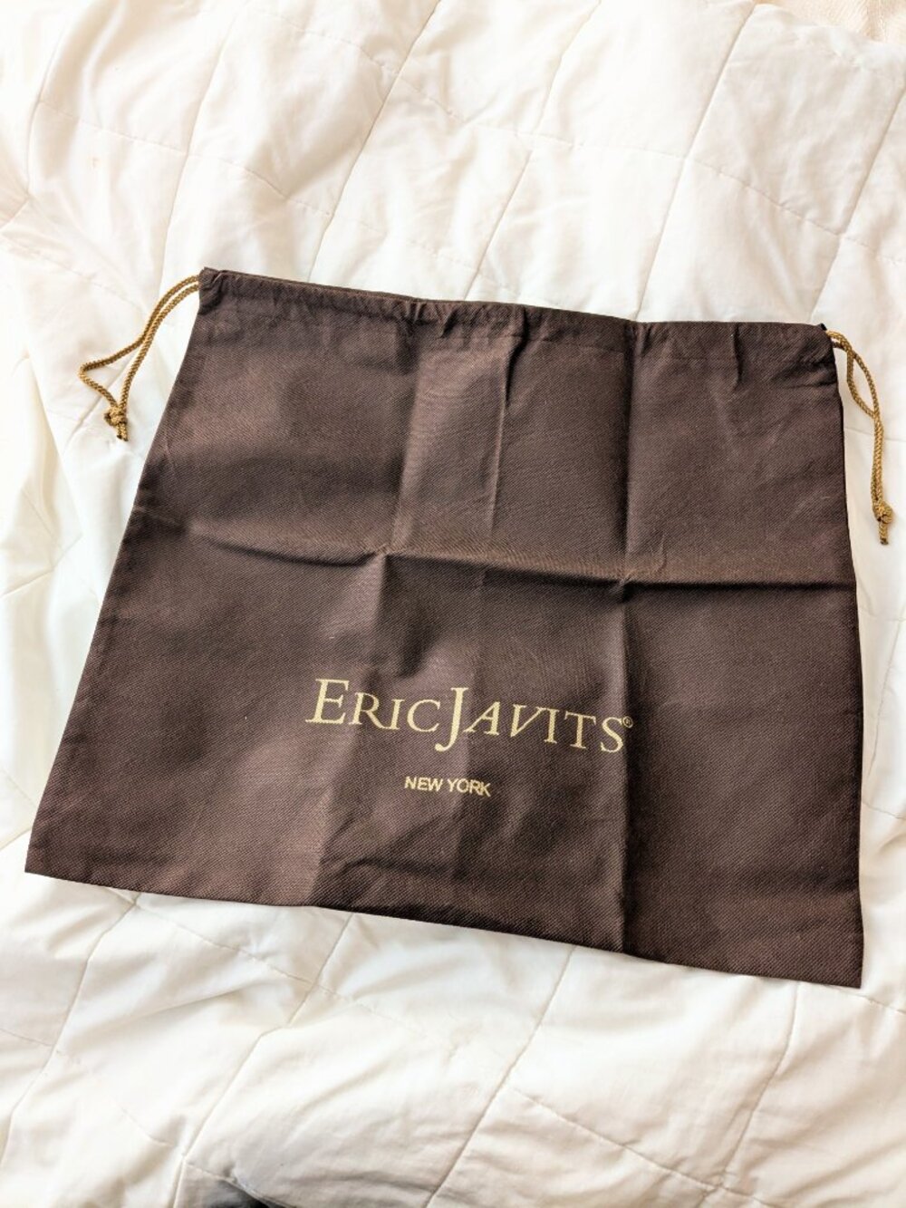 Eric Javits Brown Drawstring Handbag Cotton Dust Bag Large 20 x 22 - Picture 4 of 6